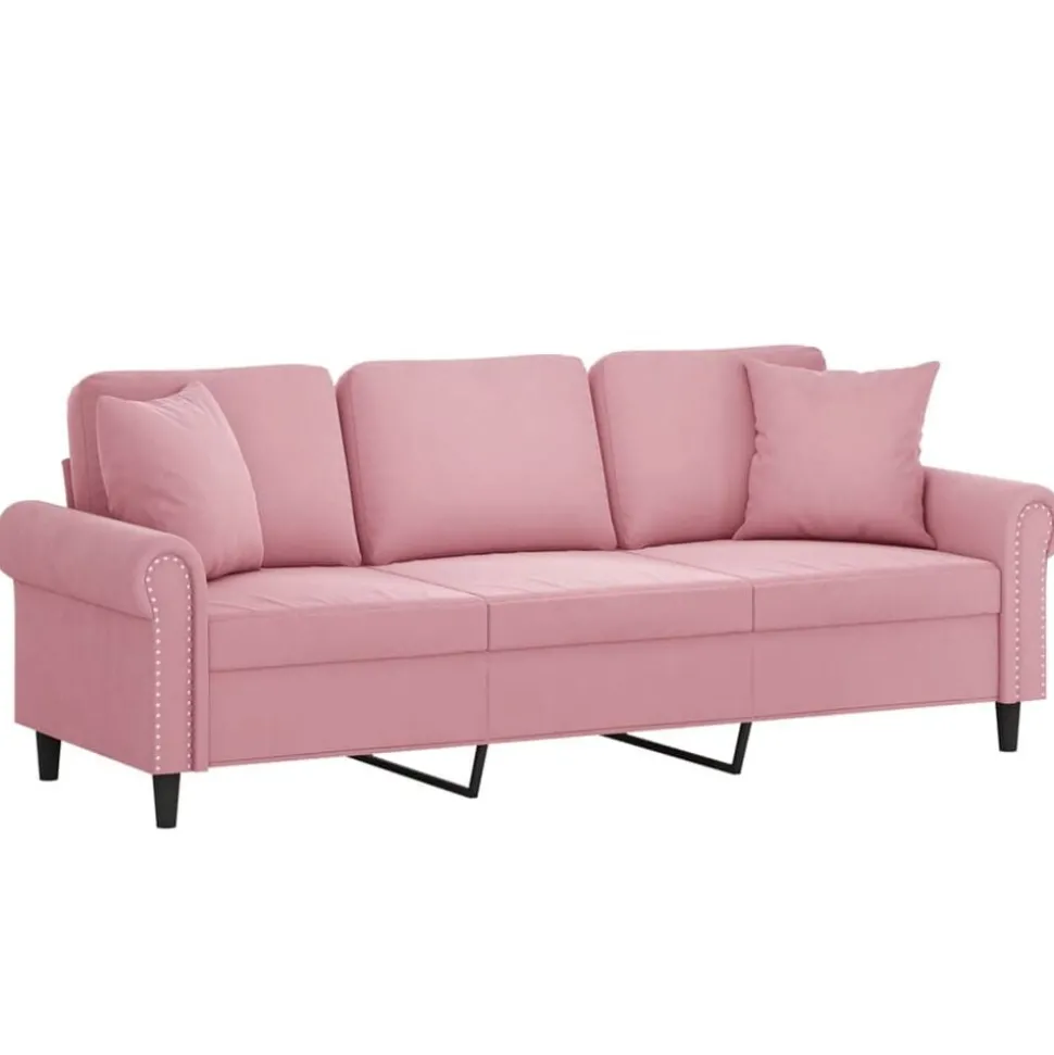 vidaXL Driezitsbank met sierkussens 180 cm fluweel roze