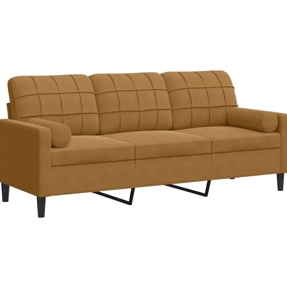 vidaXL Driezitsbank met sierkussens 180 cm fluweel bruin
