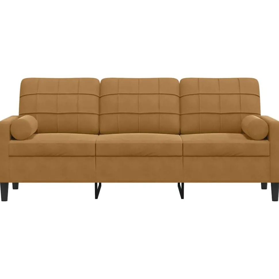 vidaXL Driezitsbank met sierkussens 180 cm fluweel bruin