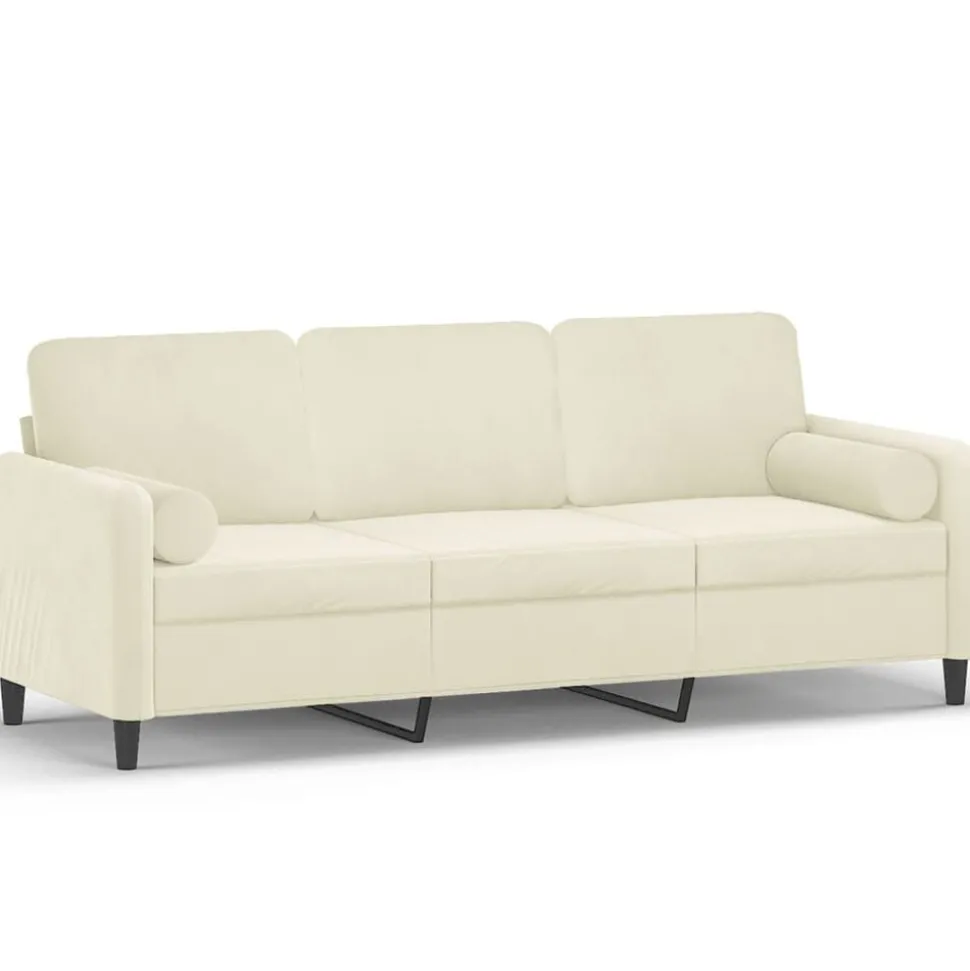vidaXL Driezitsbank met sierkussens 180 cm fluweel crèmekleurig