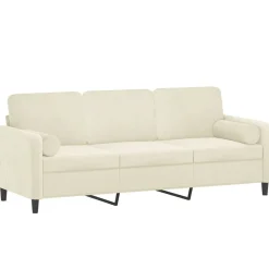 vidaXL Driezitsbank met sierkussens 180 cm fluweel crèmekleurig