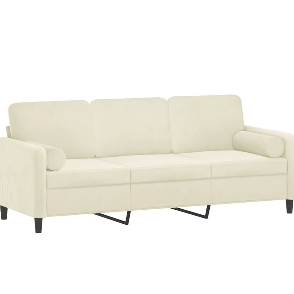 vidaXL Driezitsbank met sierkussens 180 cm fluweel crèmekleurig