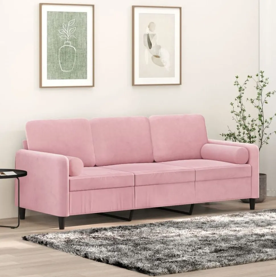 vidaXL Driezitsbank met sierkussens 180 cm fluweel roze