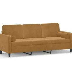 vidaXL Driezitsbank met sierkussens 180 cm fluweel bruin
