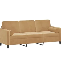 vidaXL Driezitsbank met sierkussens 180 cm fluweel bruin