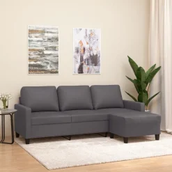 vidaXL Driezitsbank met voetenbank 180 cm kunstleer grijs
