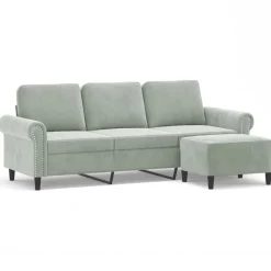 vidaXL Driezitsbank met voetenbank 180 cm fluweel crèmekleurig