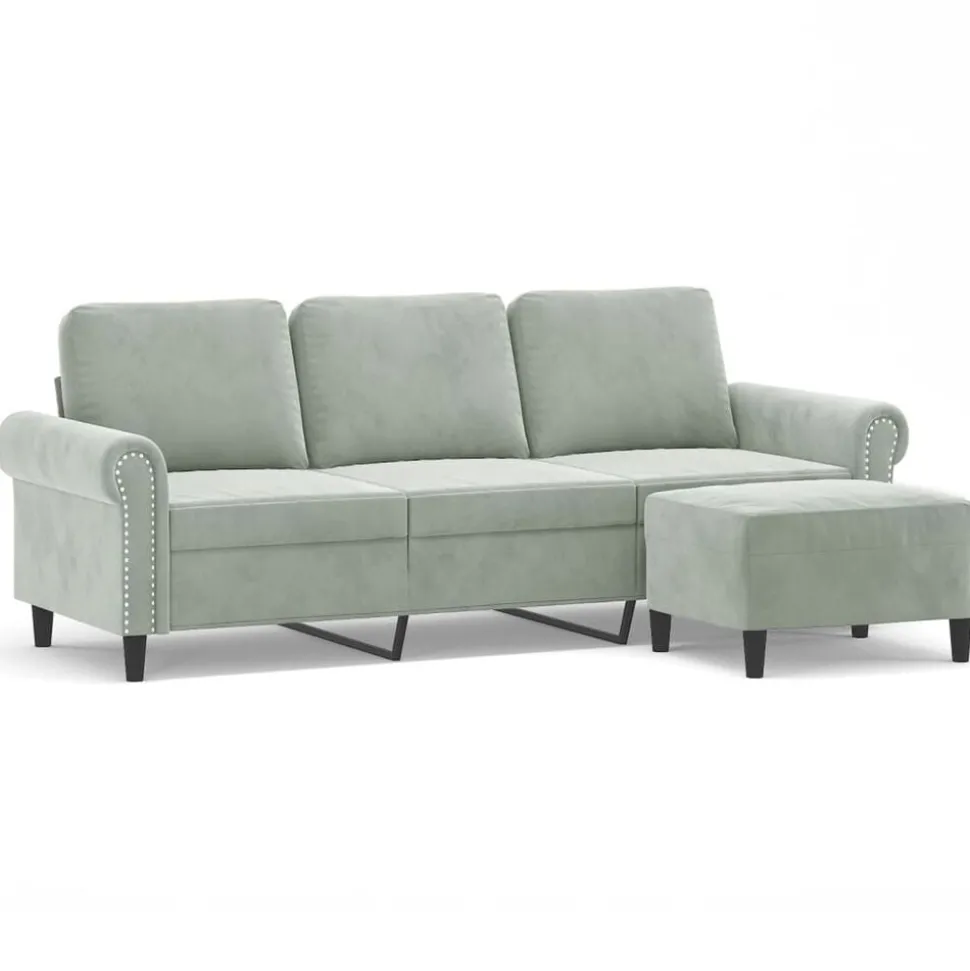 vidaXL Driezitsbank met voetenbank 180 cm fluweel crèmekleurig