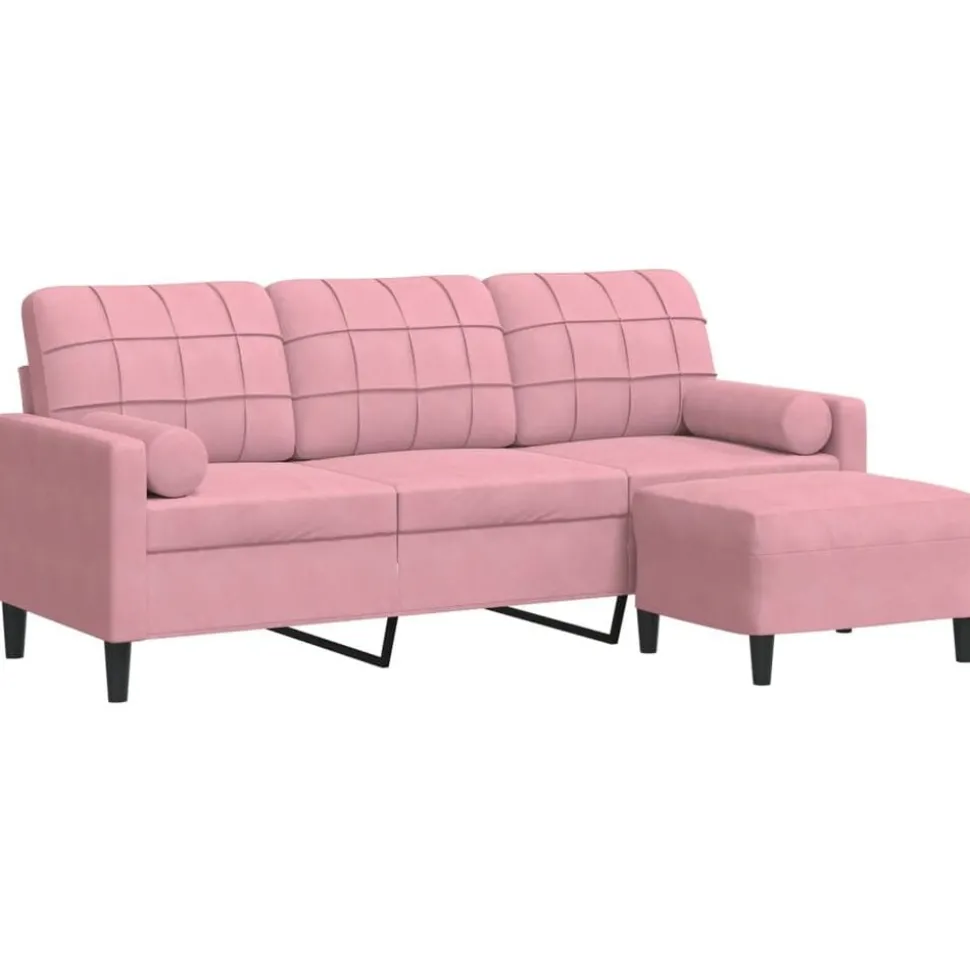 vidaXL Driezitsbank met voetenbank 180 cm fluweel roze