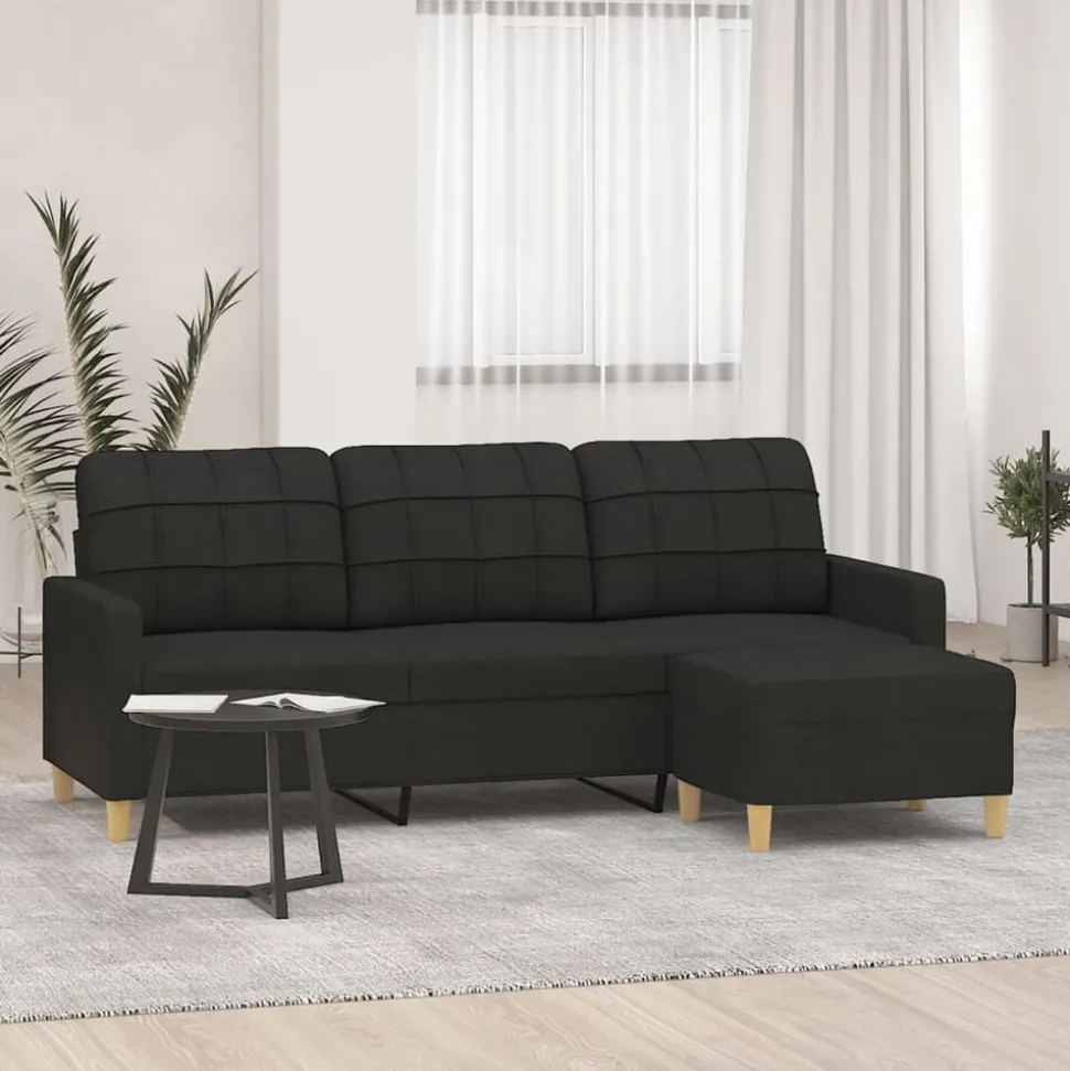 vidaXL Driezitsbank met voetenbank 180 cm stof zwart