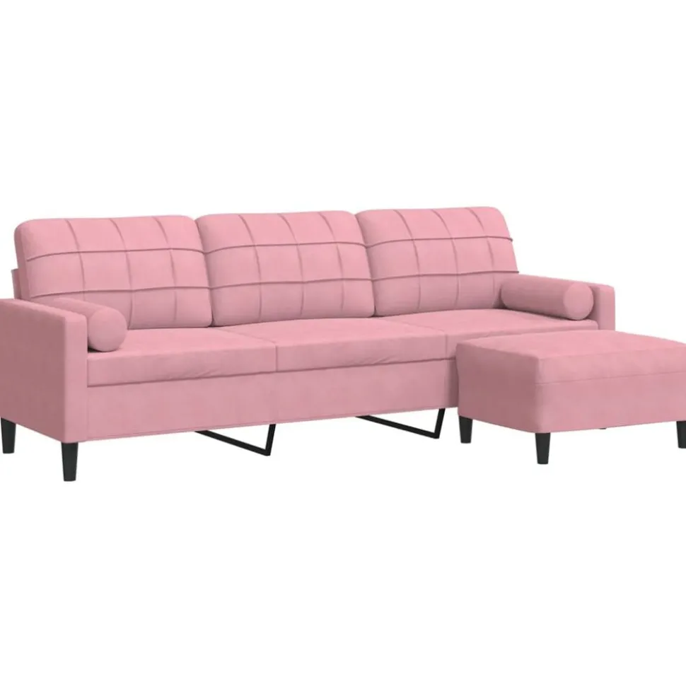 vidaXL Driezitsbank met voetenbank 210 cm fluweel roze