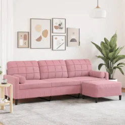 vidaXL Driezitsbank met voetenbank 210 cm fluweel roze