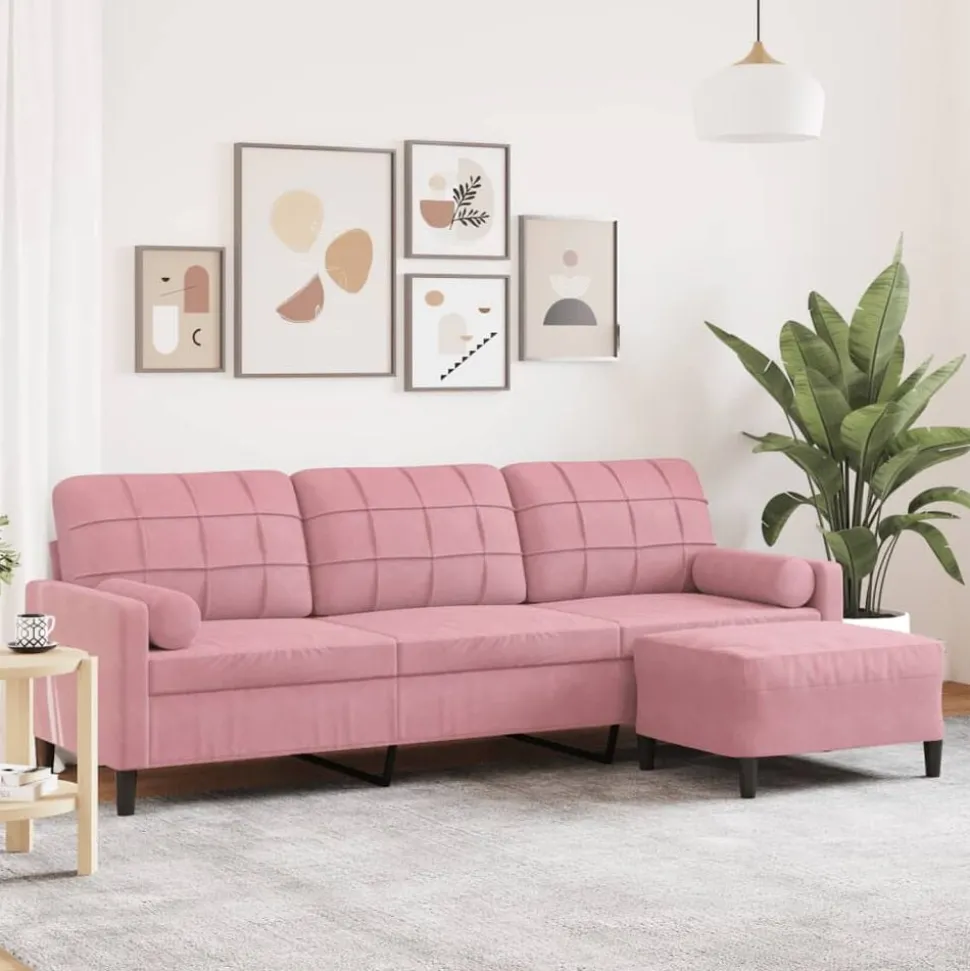 vidaXL Driezitsbank met voetenbank 210 cm fluweel roze