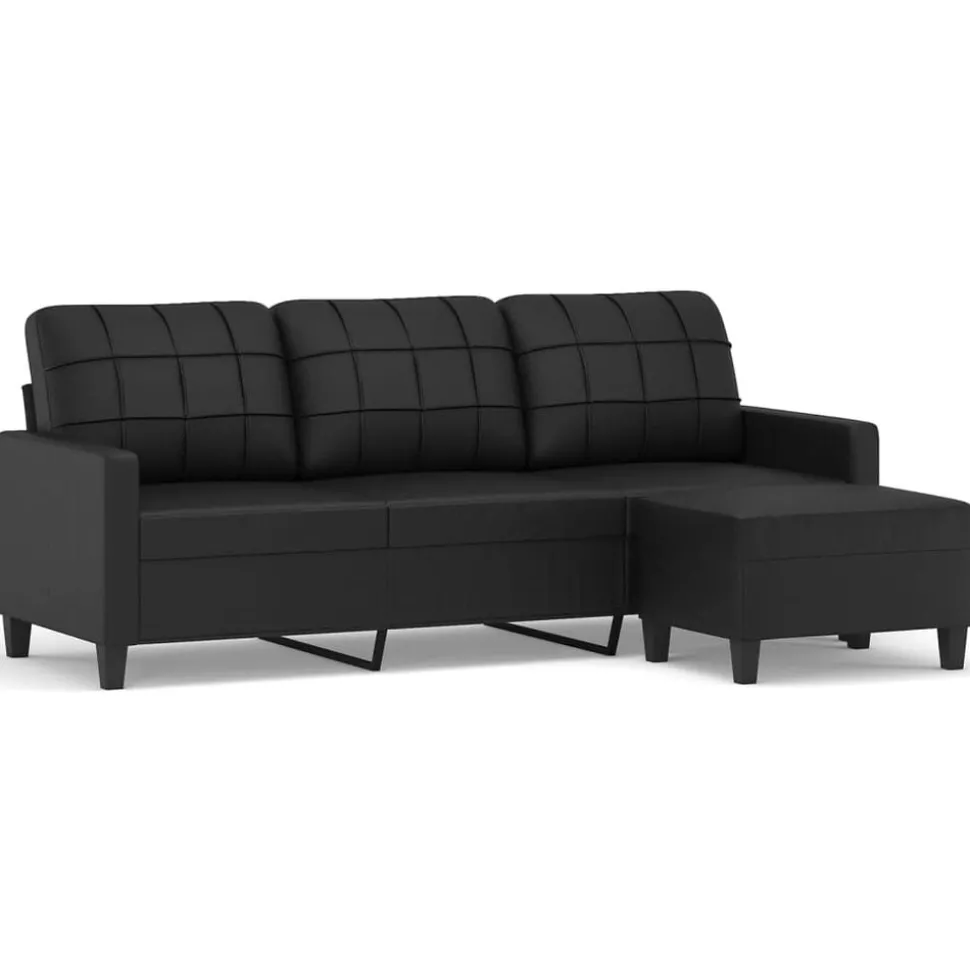 vidaXL Driezitsbank met voetenbank 180 cm kunstleer zwart