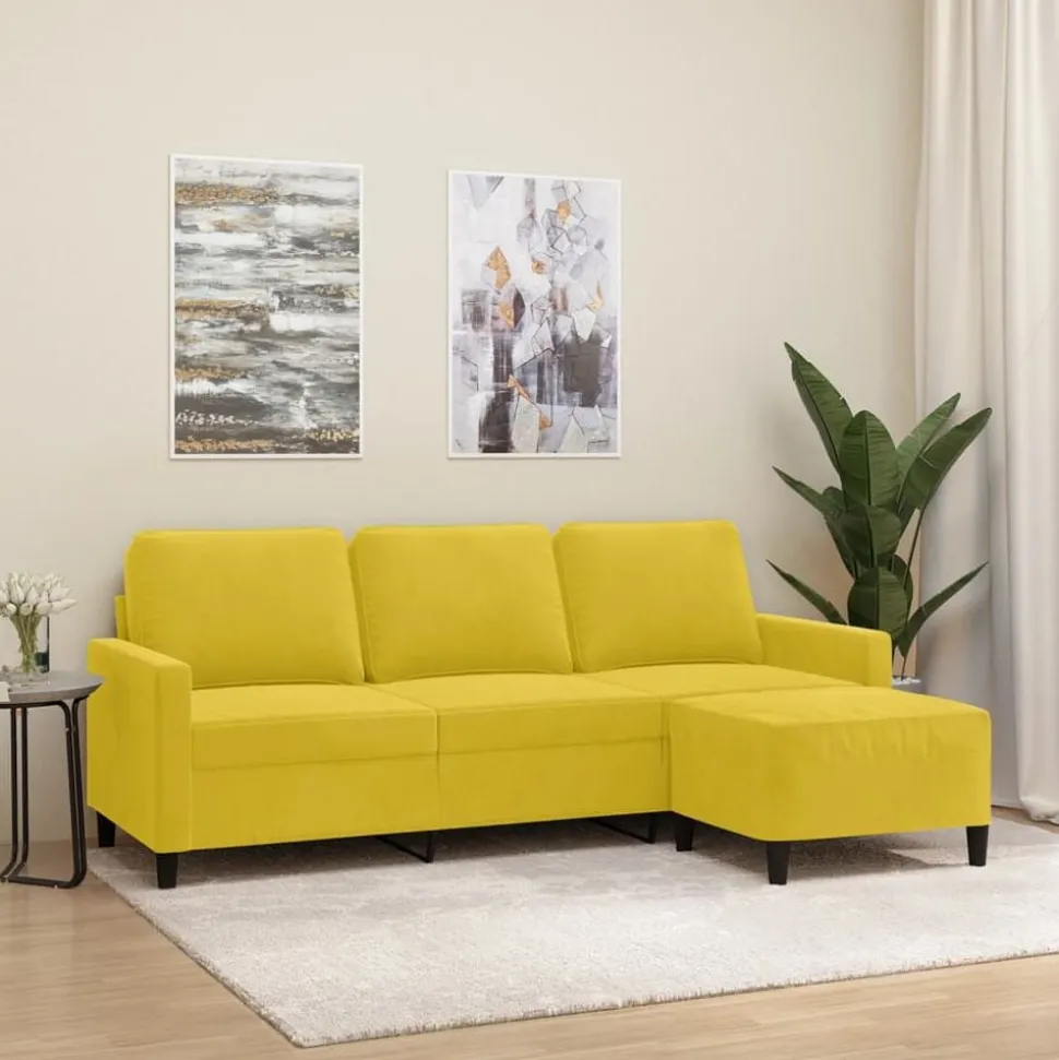 vidaXL Driezitsbank met voetenbank 180 cm fluweel geel