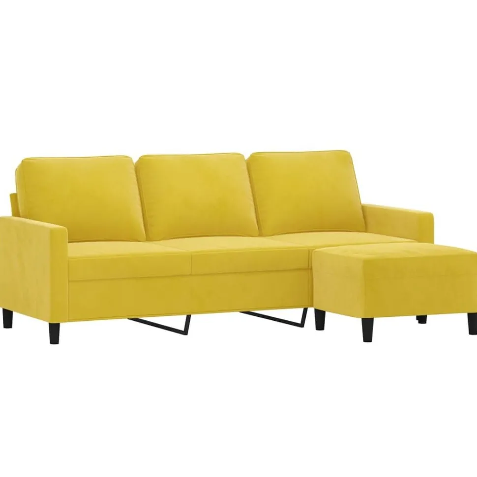 vidaXL Driezitsbank met voetenbank 180 cm fluweel geel