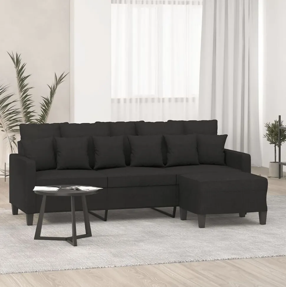 vidaXL Driezitsbank met voetenbank 180 cm stof zwart