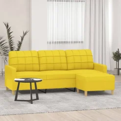 vidaXL Driezitsbank met voetenbank 180 cm stof lichtgeel