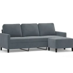 vidaXL Driezitsbank met voetenbank 180 cm fluweel donkergrijs