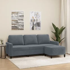 vidaXL Driezitsbank met voetenbank 180 cm fluweel donkergrijs