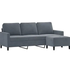 vidaXL Driezitsbank met voetenbank 180 cm fluweel donkergrijs