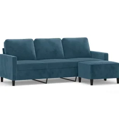 vidaXL Driezitsbank met voetenbank 180 cm fluweel blauw