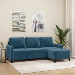 vidaXL Driezitsbank met voetenbank 180 cm fluweel blauw