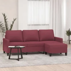vidaXL Driezitsbank met voetenbank 180 cm stof wijnrood