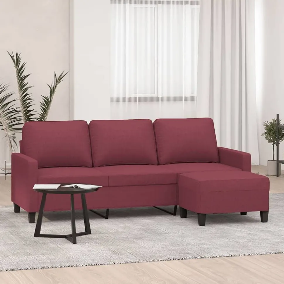 vidaXL Driezitsbank met voetenbank 180 cm stof wijnrood