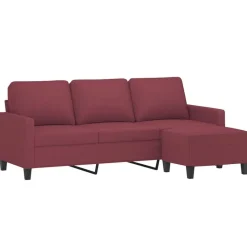 vidaXL Driezitsbank met voetenbank 180 cm stof wijnrood
