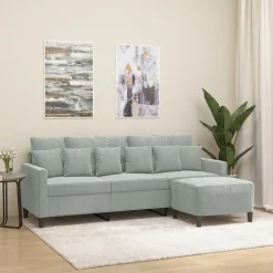 vidaXL Driezitsbank met voetenbank 180 cm fluweel blauw