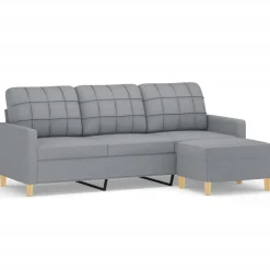 vidaXL Driezitsbank met voetenbank 180 cm stof lichtgrijs