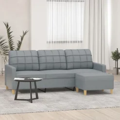 vidaXL Driezitsbank met voetenbank 180 cm stof lichtgrijs