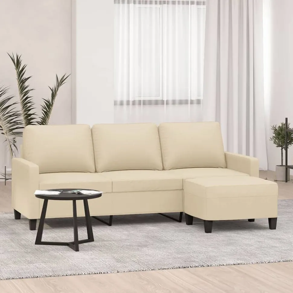 vidaXL Driezitsbank met voetenbank 180 cm stof crèmekleurig
