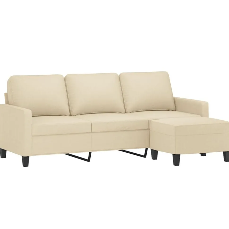 vidaXL Driezitsbank met voetenbank 180 cm stof crèmekleurig