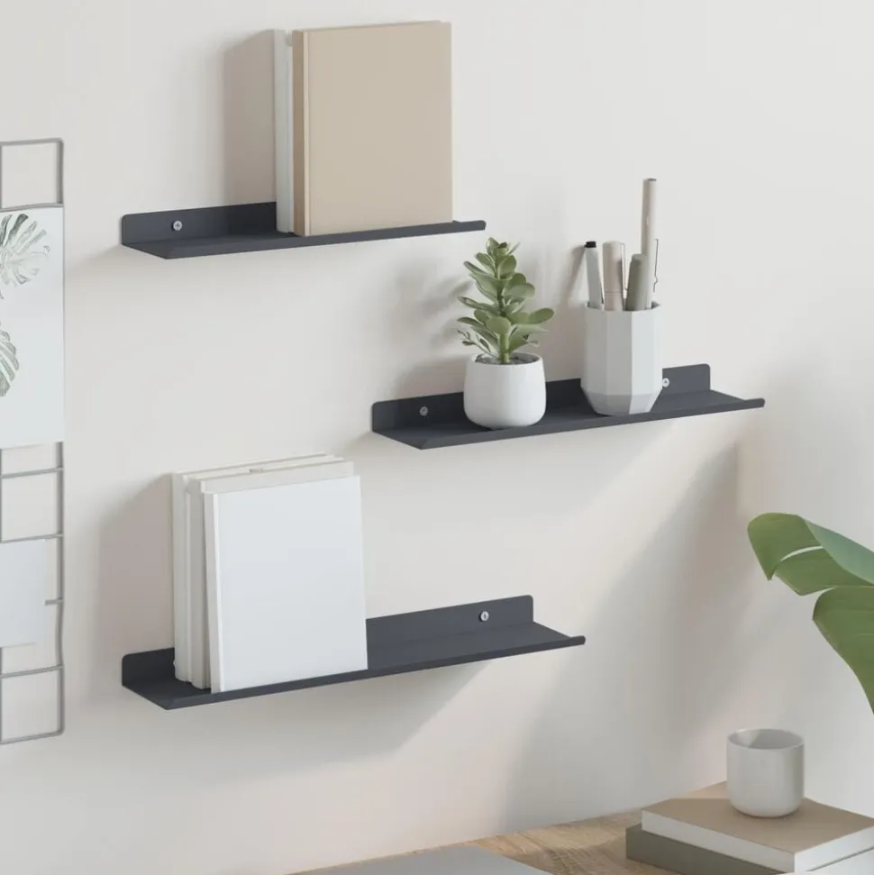 vidaXL Drijvende plank 3 pcs Antraciet 40 x 9 x 2,5 cm Staal
