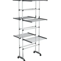 vidaXL Droogrek 3-laags met wieltjes 60x70x129 cm zilverkleurig