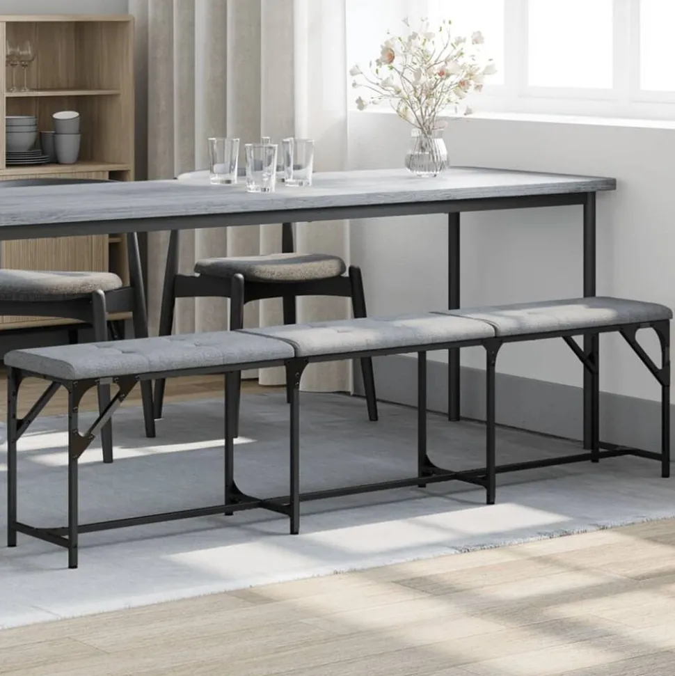 vidaXL Eetkamerbank 186x32x45 cm staal en stof lichtgrijs