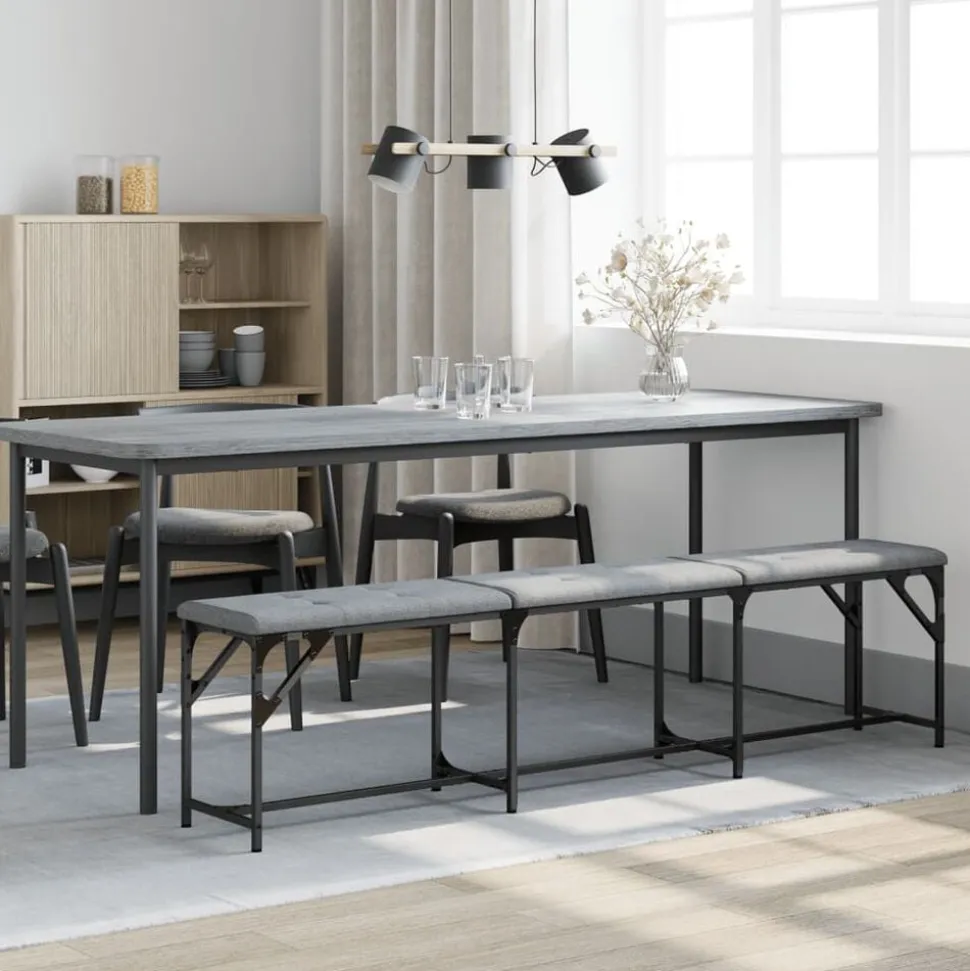 vidaXL Eetkamerbank 186x32x45 cm staal en stof lichtgrijs