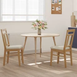 vidaXL Eetkamerstoel 2 pcs Natuurlijk en Licht Massief Rubberhout