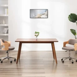 vidaXL Eetkamerstoel draaibaar gebogen hout en stof taupe