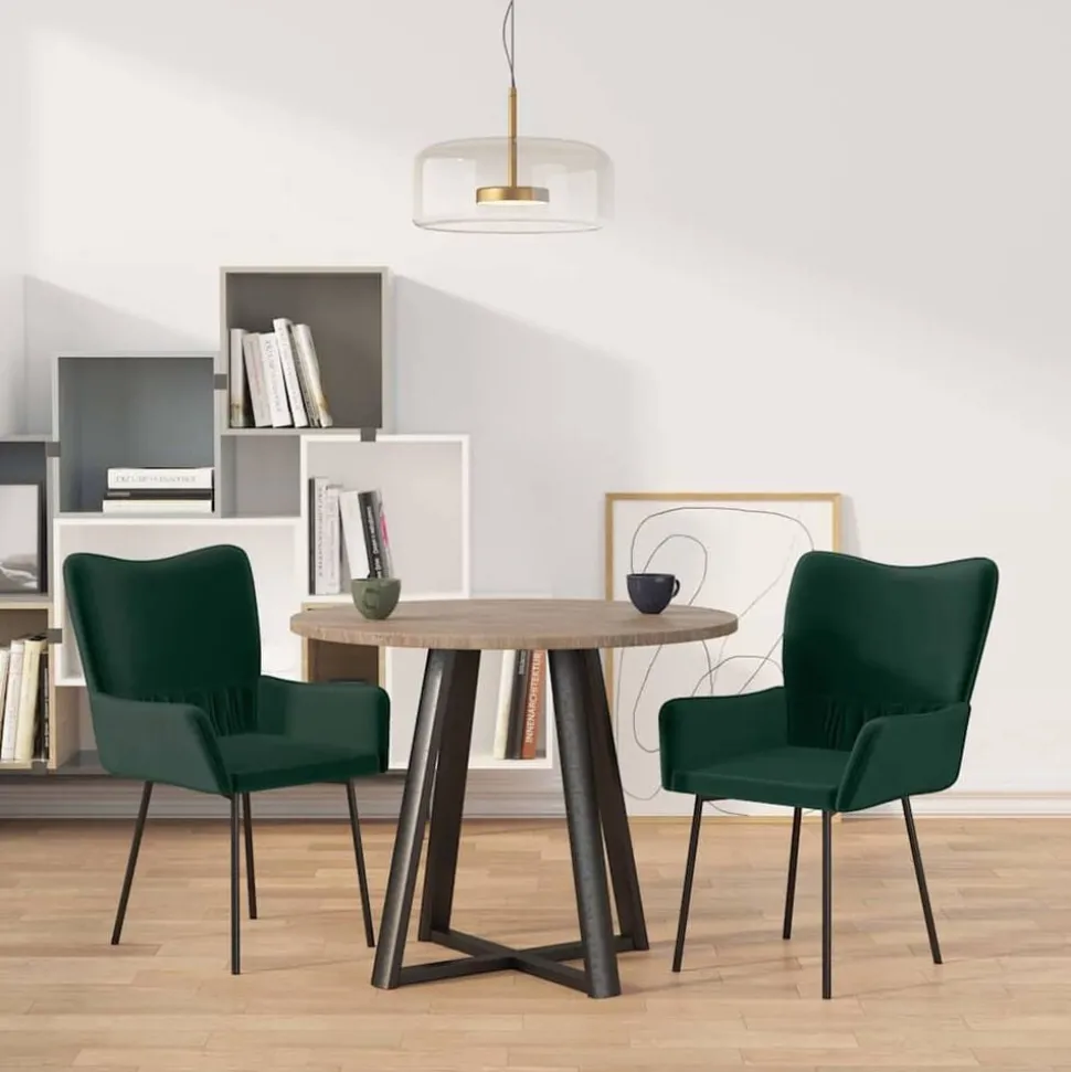 vidaXL Eetkamerstoelen 2 st fluweel donkergroen