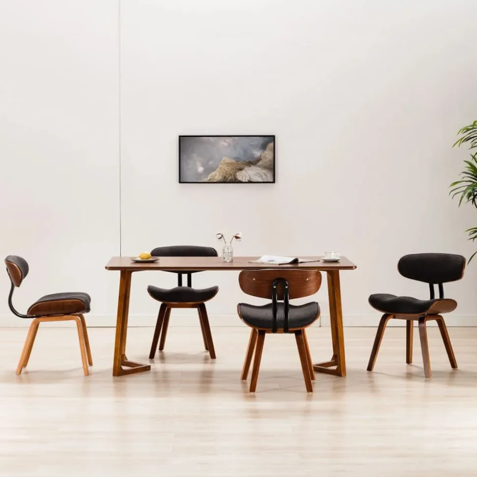 vidaXL Eetkamerstoelen 4 st gebogen hout en stof grijs