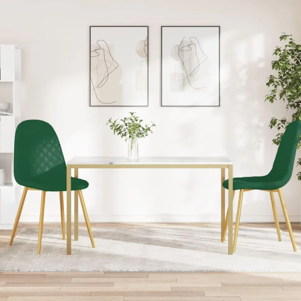 vidaXL Eetkamerstoelen 2 st fluweel donkergroen