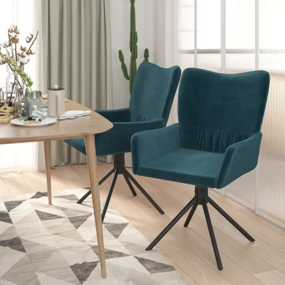 vidaXL Eetkamerstoelen draaibaar 2 st fluweel blauw