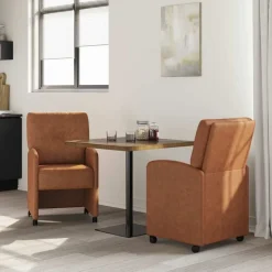 vidaXL Eetkamerstoelen met Wieltjes 2 pcs Bruin 57 x 67 x 95 cm