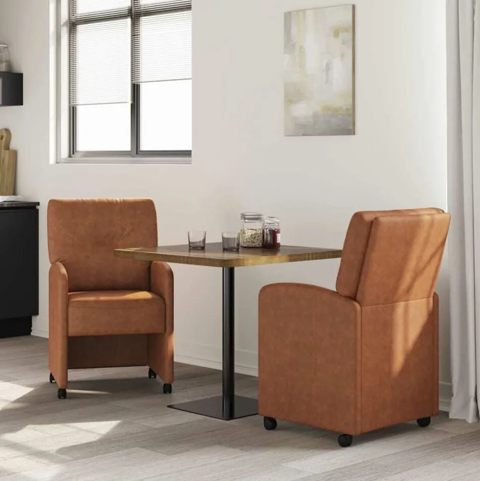 vidaXL Eetkamerstoelen met Wieltjes 2 pcs Bruin 57 x 67 x 95 cm