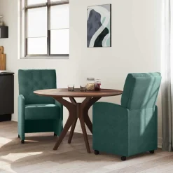 vidaXL Eetkamerstoelen met Wieltjes 2 pcs Donkergroen 58 x 67 x 97 cm