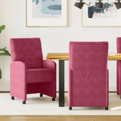 vidaXL Eetkamerstoelen met Wieltjes 2 pcs Wijnrood 58 x 67 x 97 cm