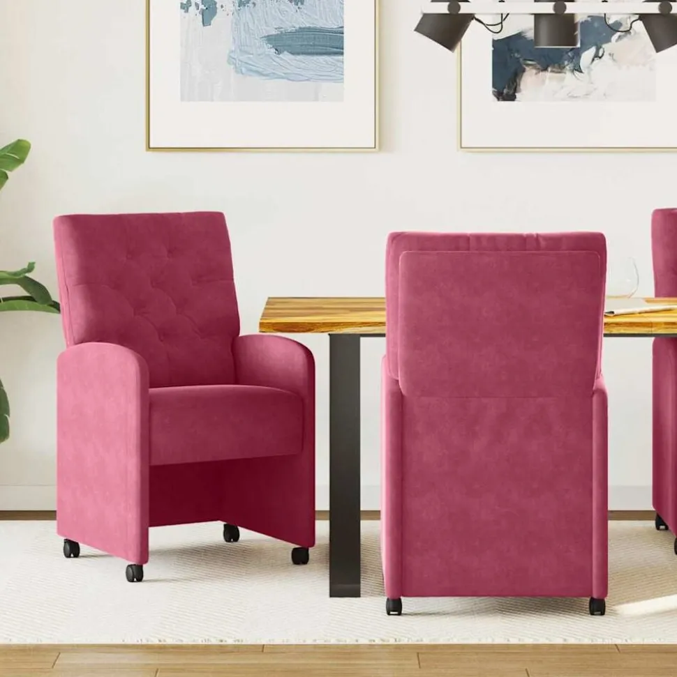 vidaXL Eetkamerstoelen met Wieltjes 2 pcs Wijnrood 58 x 67 x 97 cm